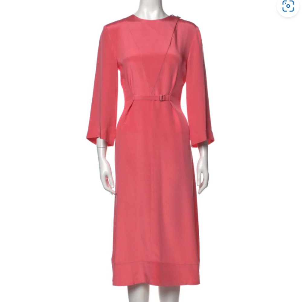100% silk elegant pink Tibi dress with 3/4 sleeve / shoulder detail / silk belt